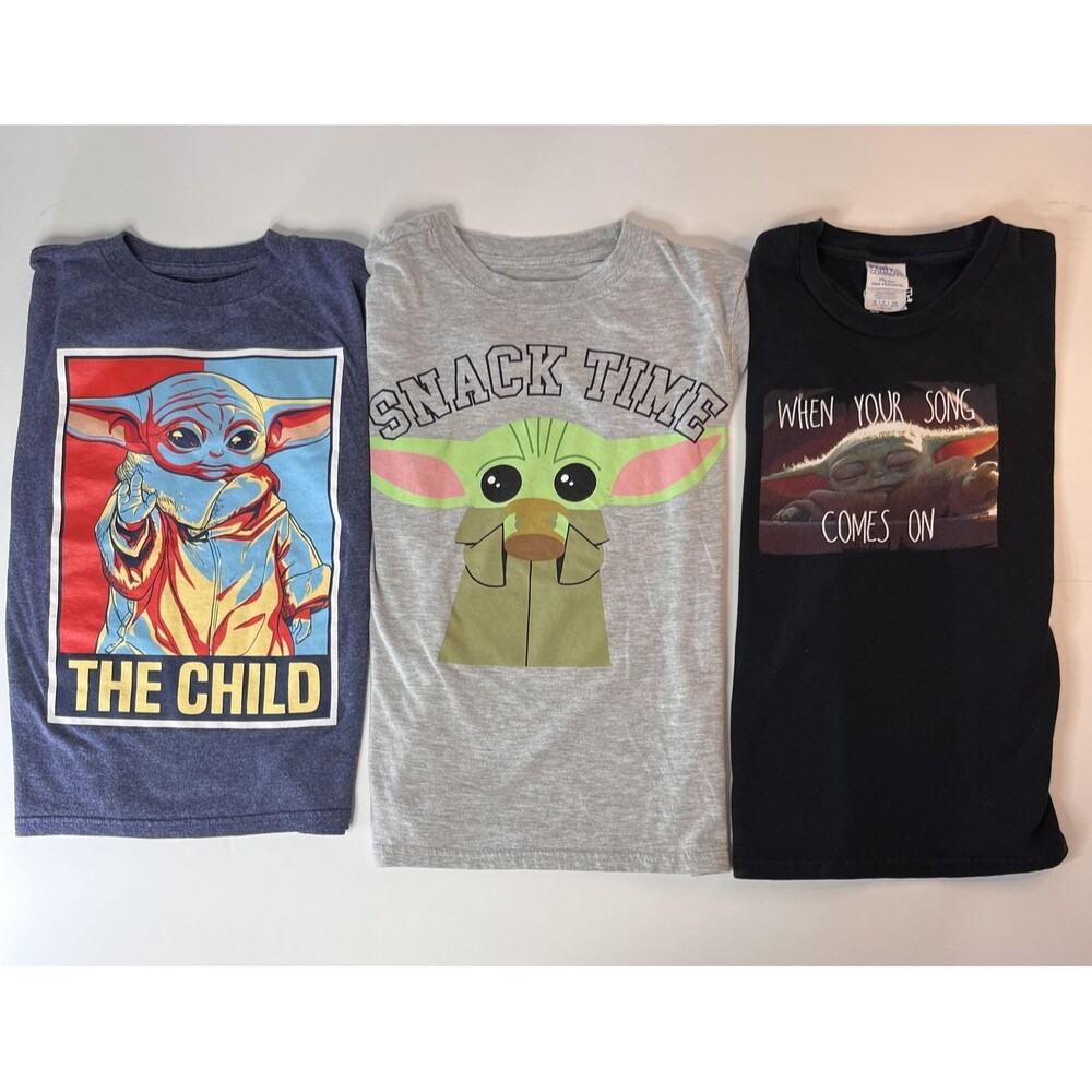 Star Wars Shirt Youth 7-8 Lot Of 3 Grogu The Child Yoda Graphic Tee Mandalorian